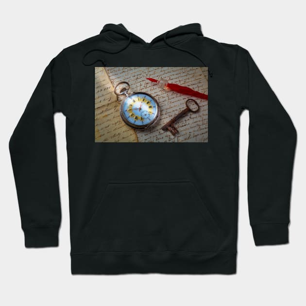 Beautiful Pocket Watch On Old Letters Hoodie by photogarry